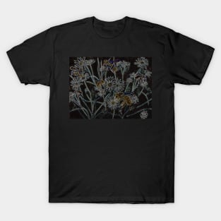 Bees in the Wild Daisies, Neon Digital Art T-Shirt